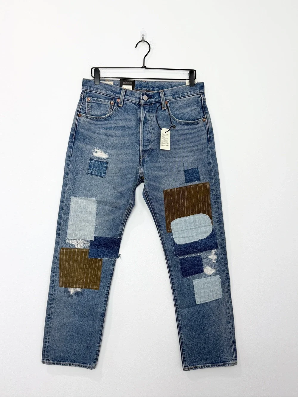 Levi's 501 Jeans Mens Size 32x30 '93 Straight Blue Premium Distressed Patchwork